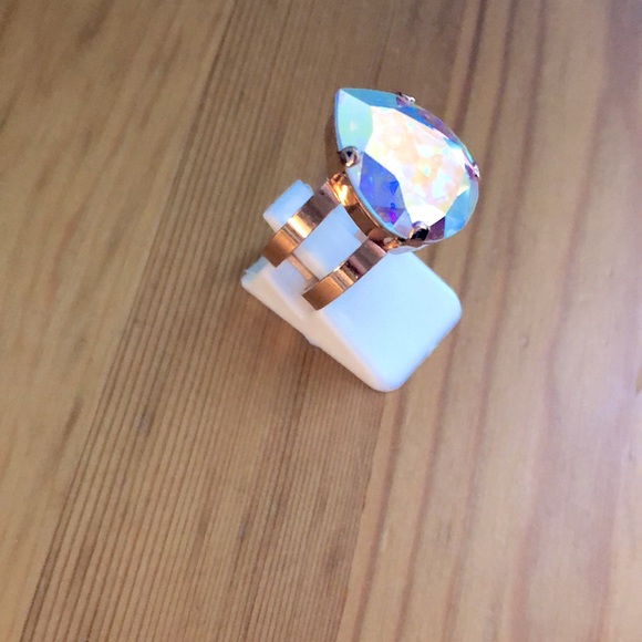 Aurora Borealis Pear Crystal Statement Ring - Picture 9 of 17